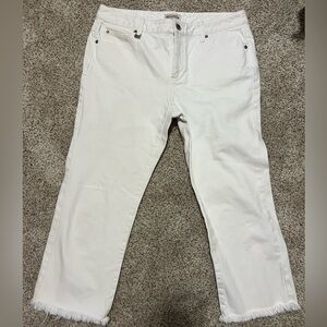 Michael by Michael Kors White Denim Jean Capri Cropped Frayed Hem NWOT Size 10